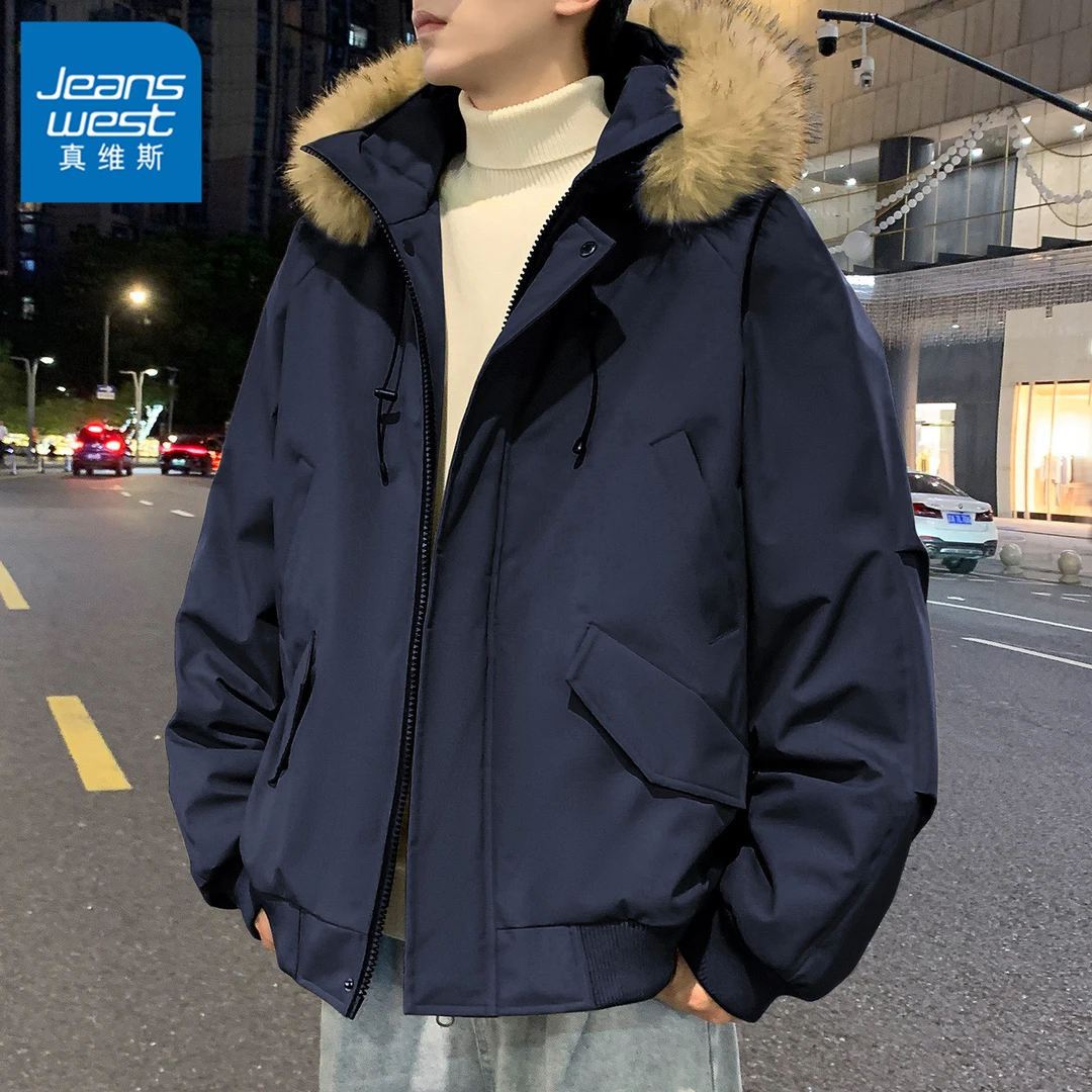 真维斯无界美式毛领连帽棉衣男士冬季加厚保暖防风连帽冬装派克服