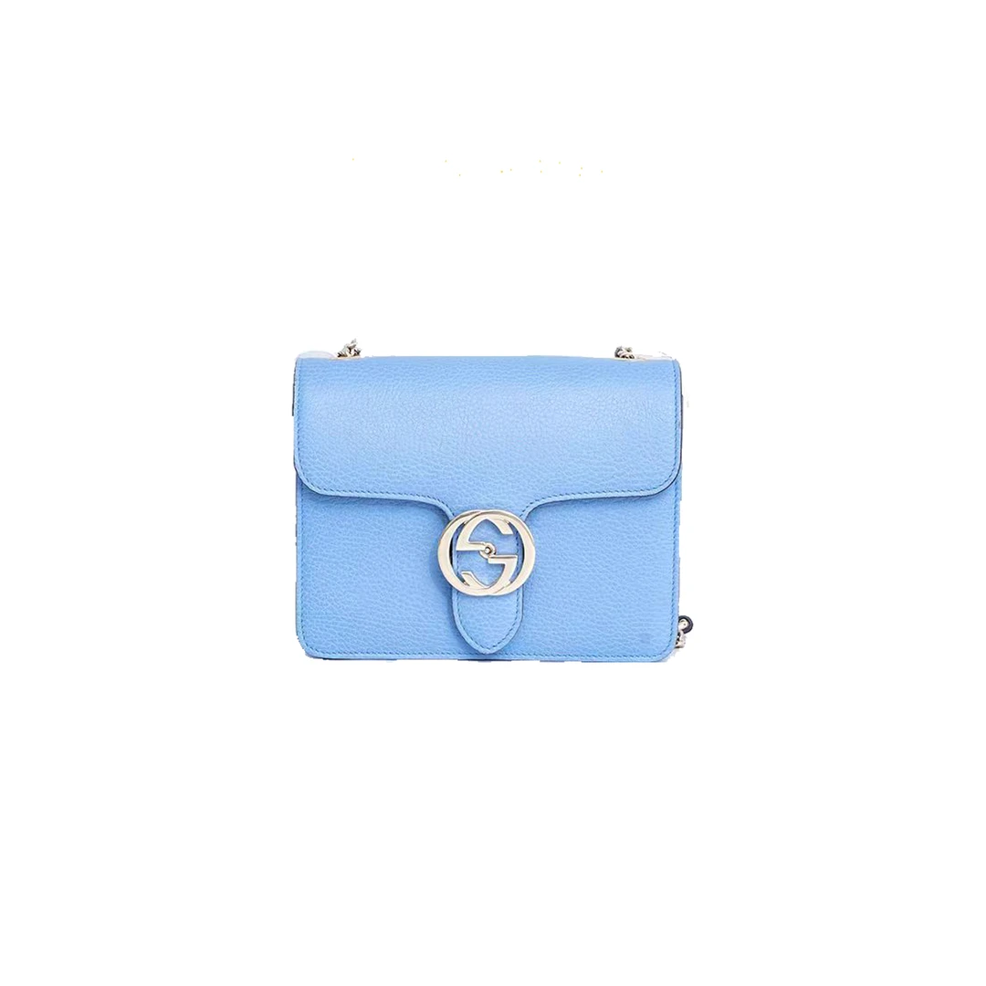99新 GUCCI/古驰 壹所奢品/银标双G风琴woc蓝银单肩斜跨包