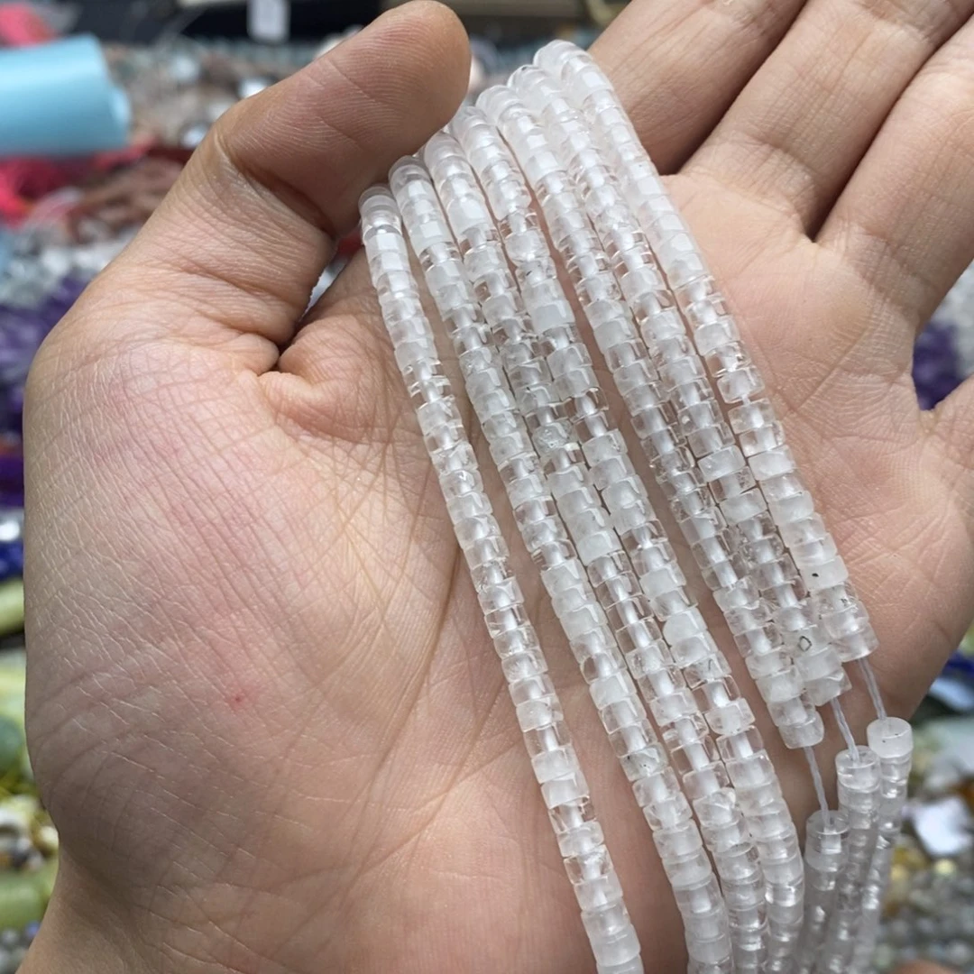 玛瑙/玉髓未镶嵌珠宝半成品一条天然2×4白水晶直切剁珠