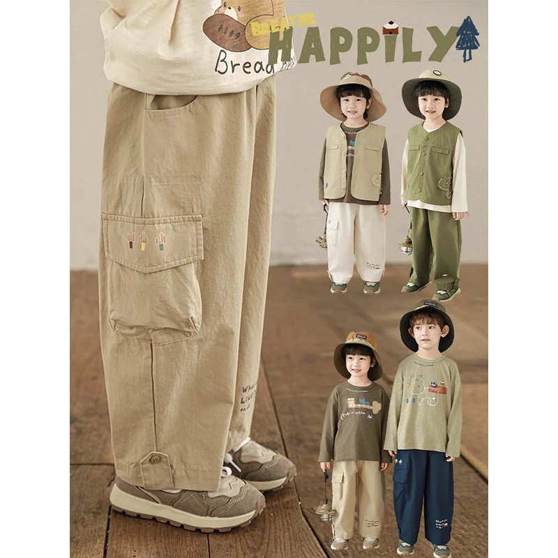 幼悠男童春装潮流工装裤时尚百搭儿童复古休闲裤小宝宝裤子N5988