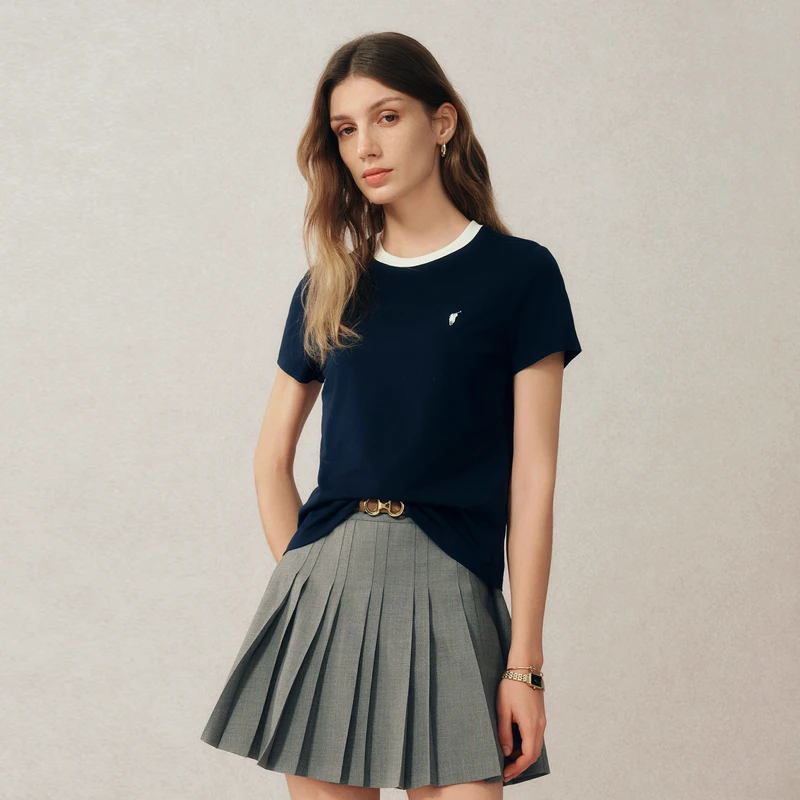 POLOWALK2025夏季新品女式短袖圆V领T恤