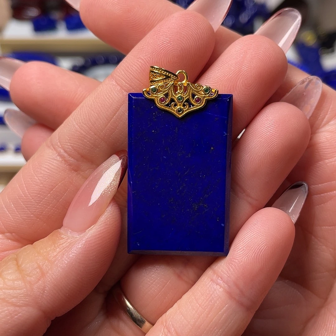 青金石银S925镀金镶嵌无事牌