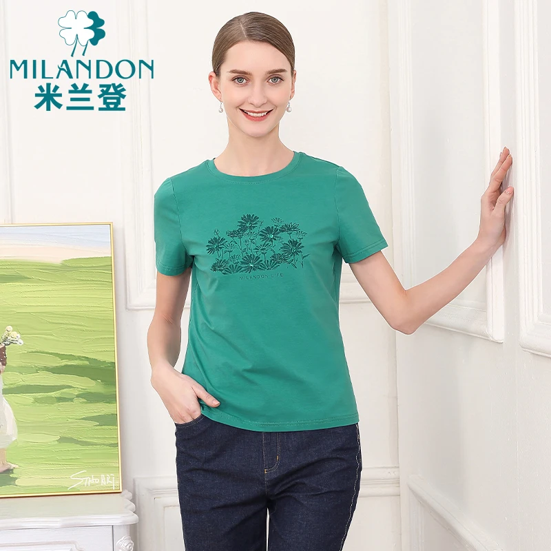 MILANDON/米兰登夏季短袖圆领印花T恤透气休闲百搭女上衣WP2T1143