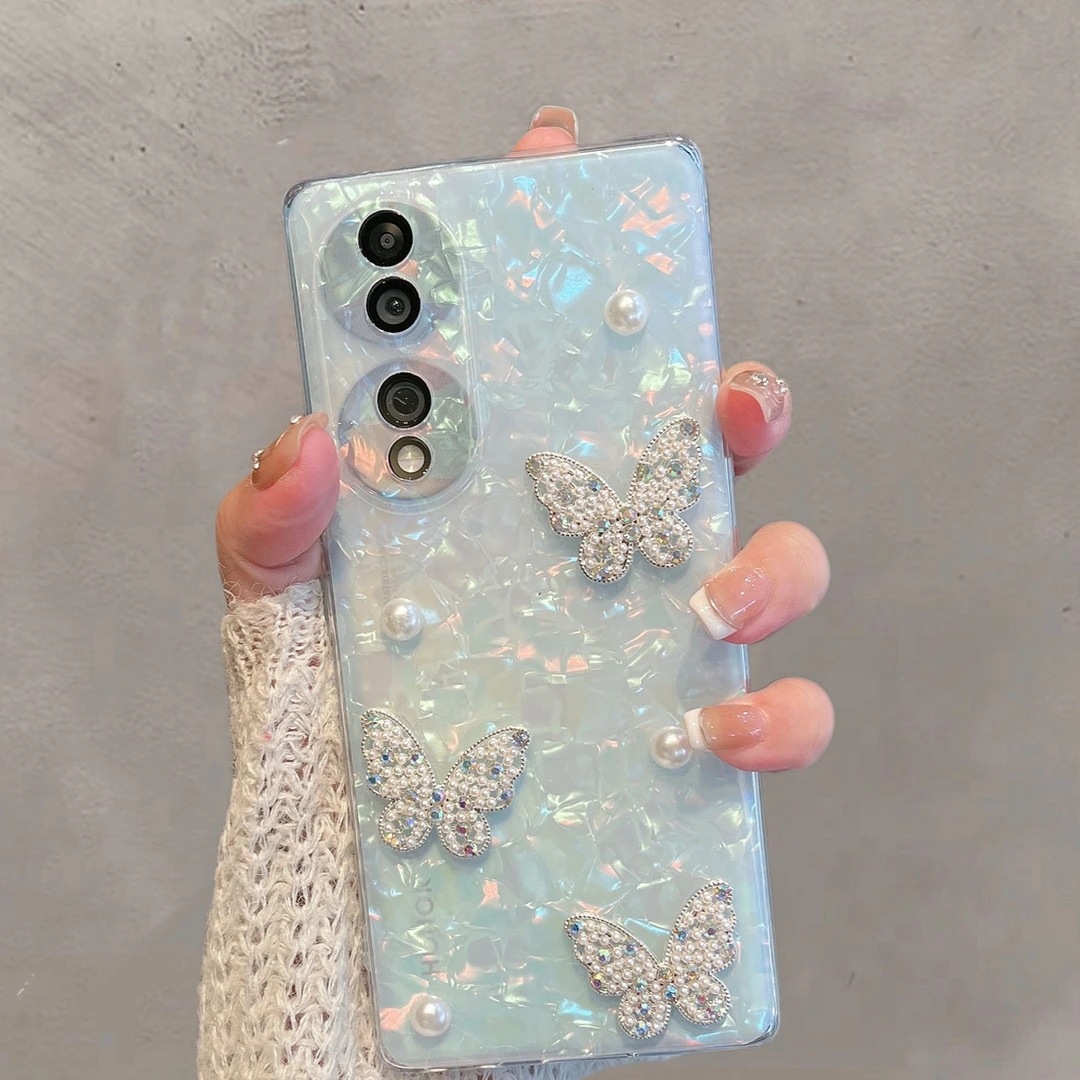 适用于华为荣耀70手机壳70pro半透明pro+新款fne-an00小清新蝴蝶