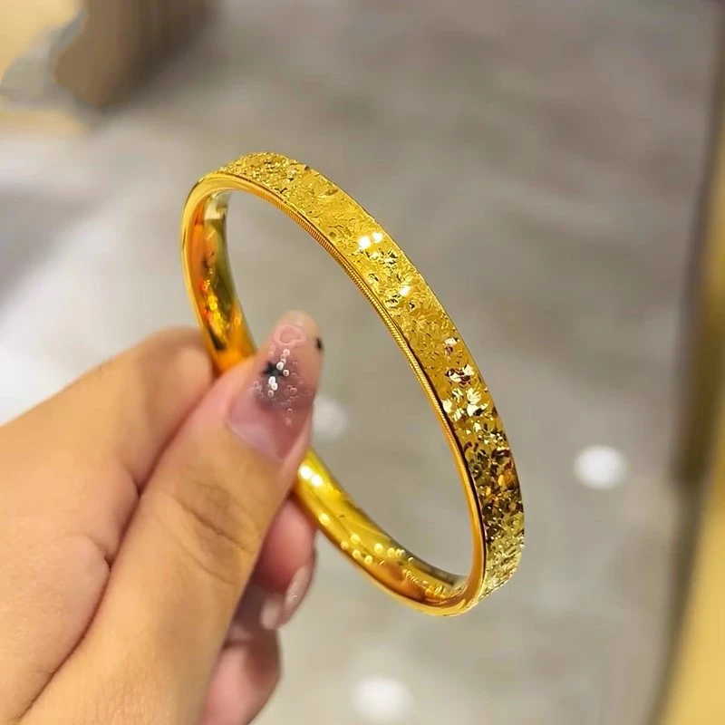 铜合金手镯 精品CNC单面碎碎冰手镯新款爆闪实心手环女款金色时尚