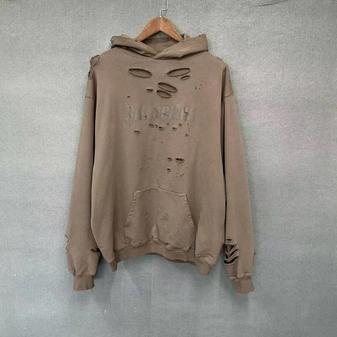 99新 Balenciaga/巴黎世家 （pm） 双层大破坏虫洞帽衫 xs码/1470