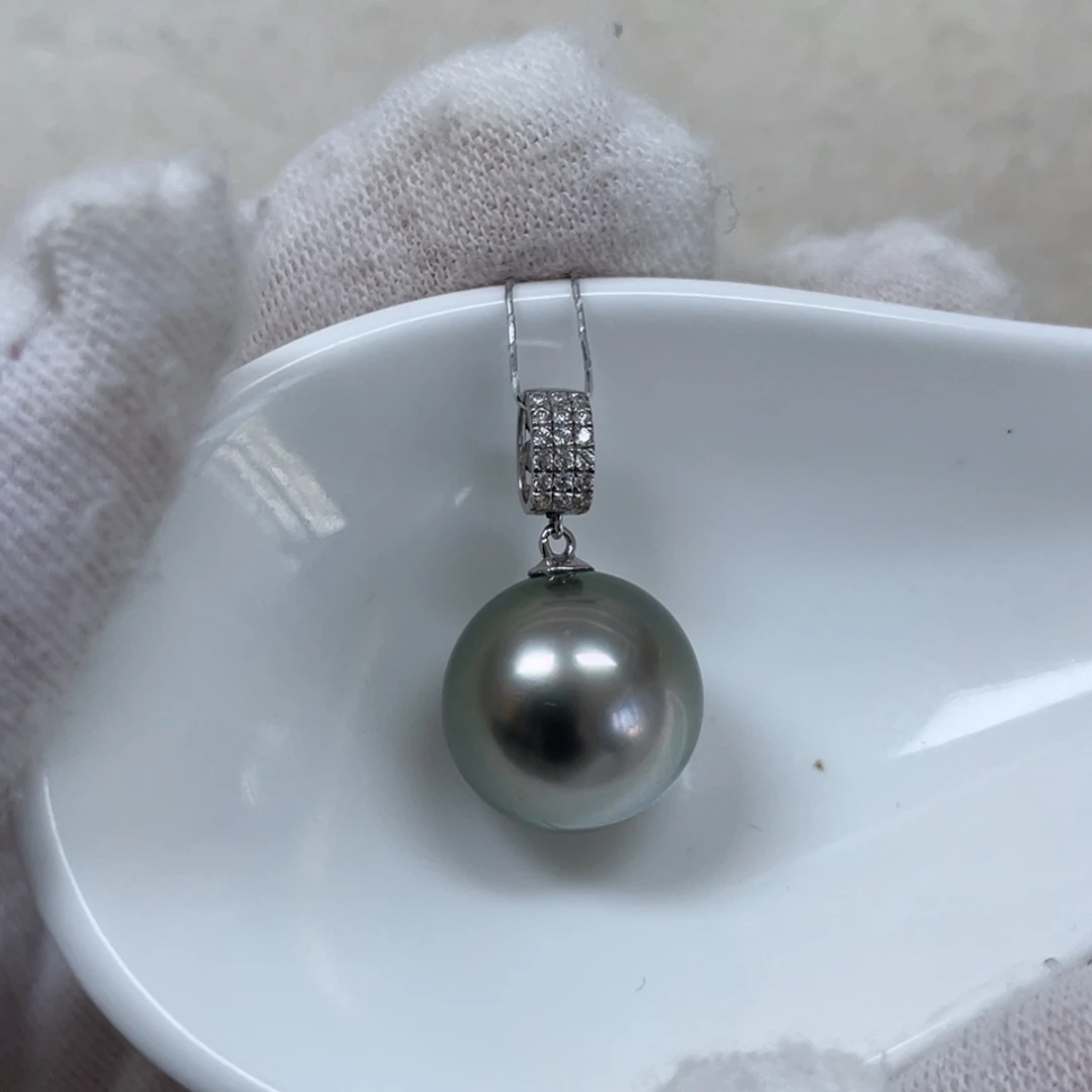 海水珍珠吊坠(不含链)18K金镶嵌13.5mm