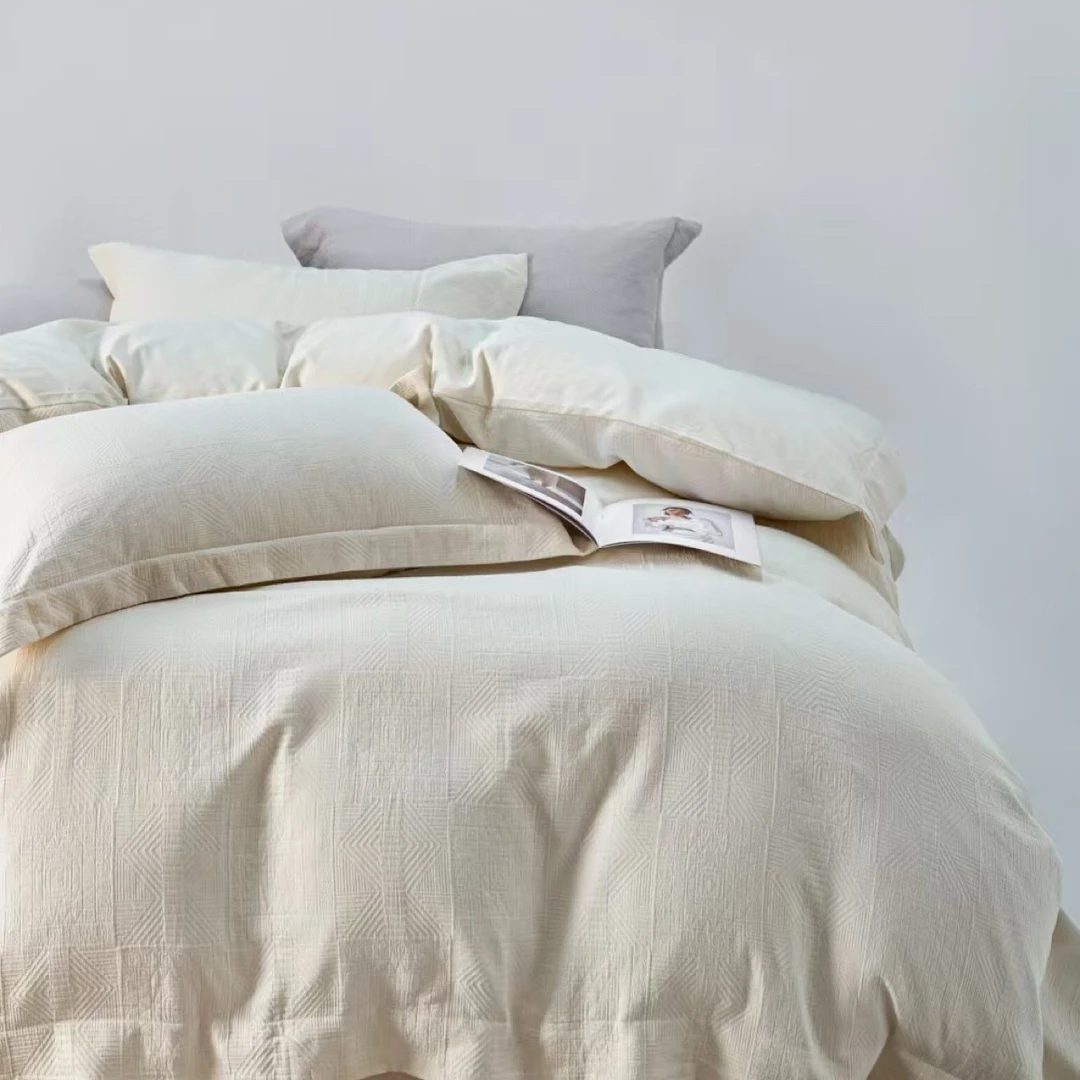 水洗棉双层纱四件套轻奢柔软针织床上用品加绒被套床品床单简约