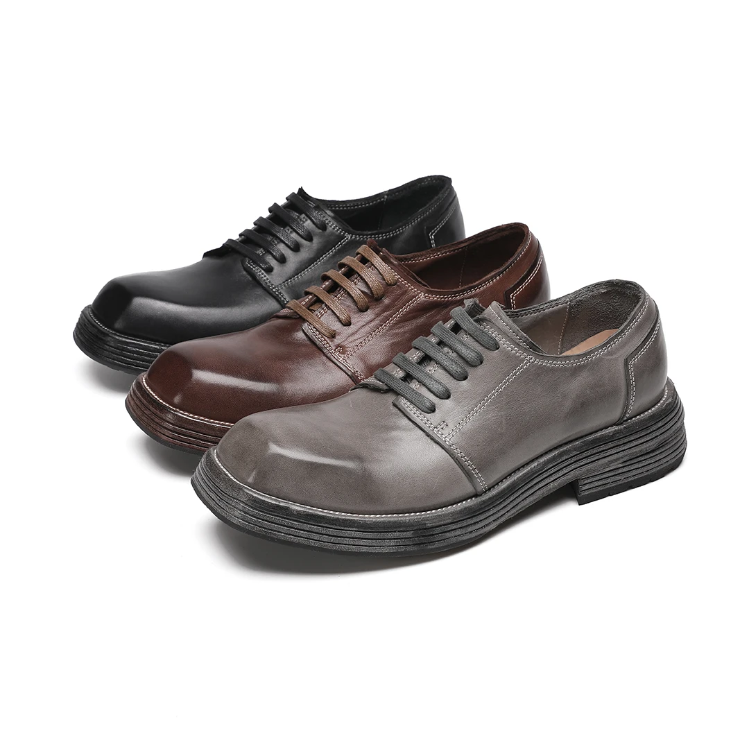 【原创】方头德比男鞋纯手工固特异水洗马皮