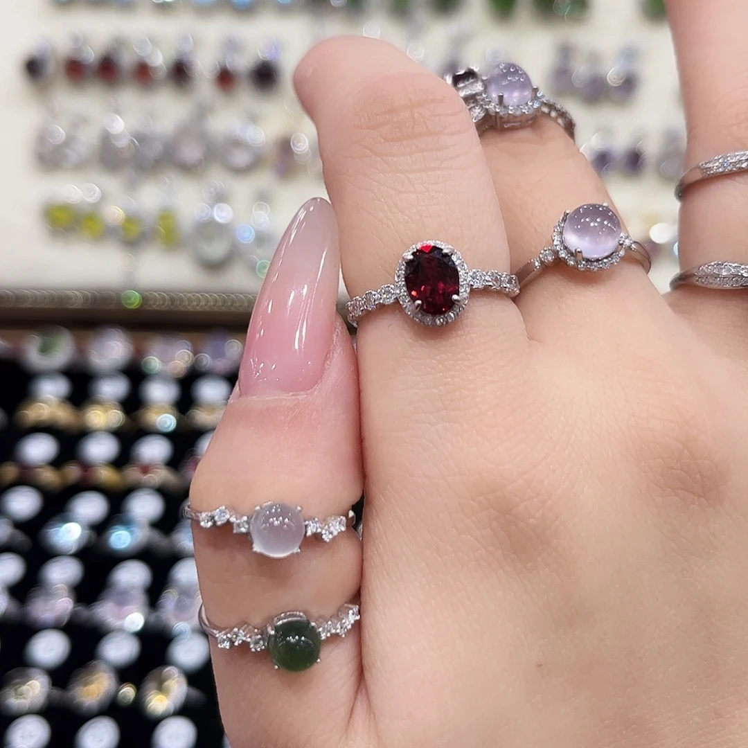 叽***噜银S925镶嵌石榴石戒指