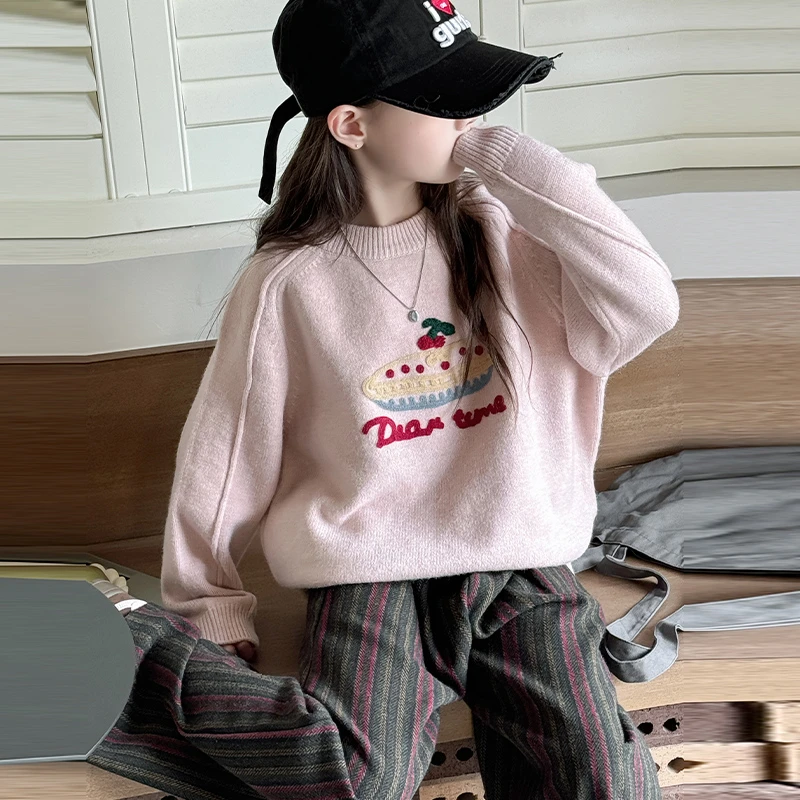 女童毛衣秋冬外穿宽松2025新款洋气儿童套头针织衫中大童打底上衣