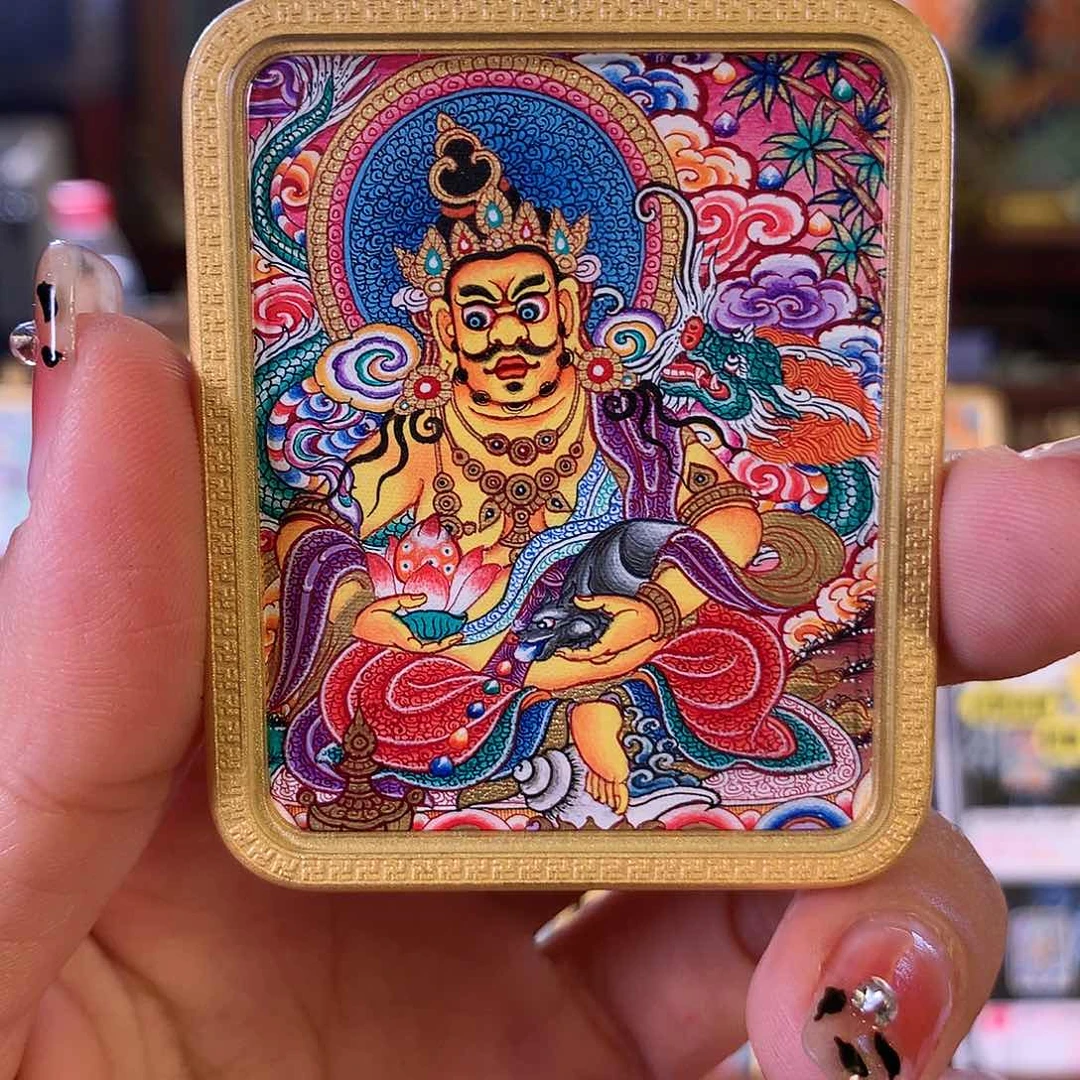 吊坠财***来热贡纯手绘唐卡黄财