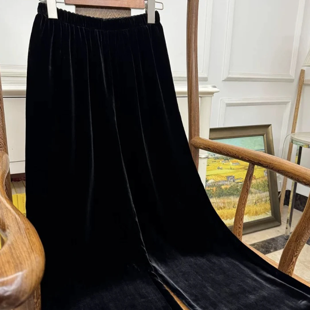 桑蚕丝丝绒直筒长裤修身显瘦百搭气质时尚休闲垂感好