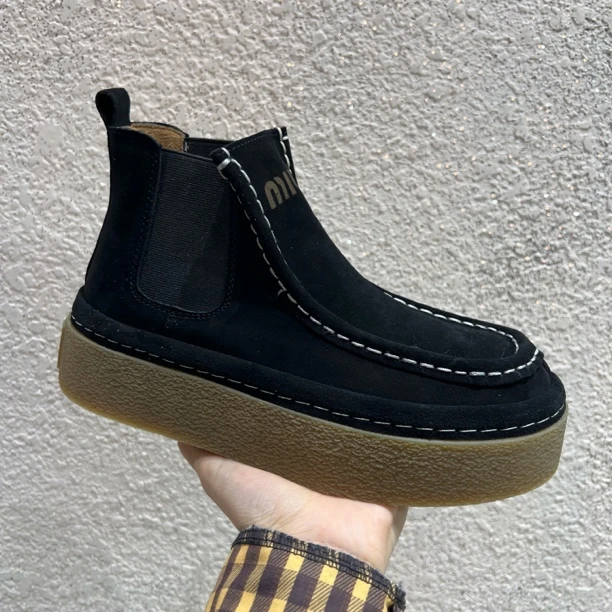 8129-5新款超级好看秋季新款复古手工松糕厚底短靴帅气马丁靴带系