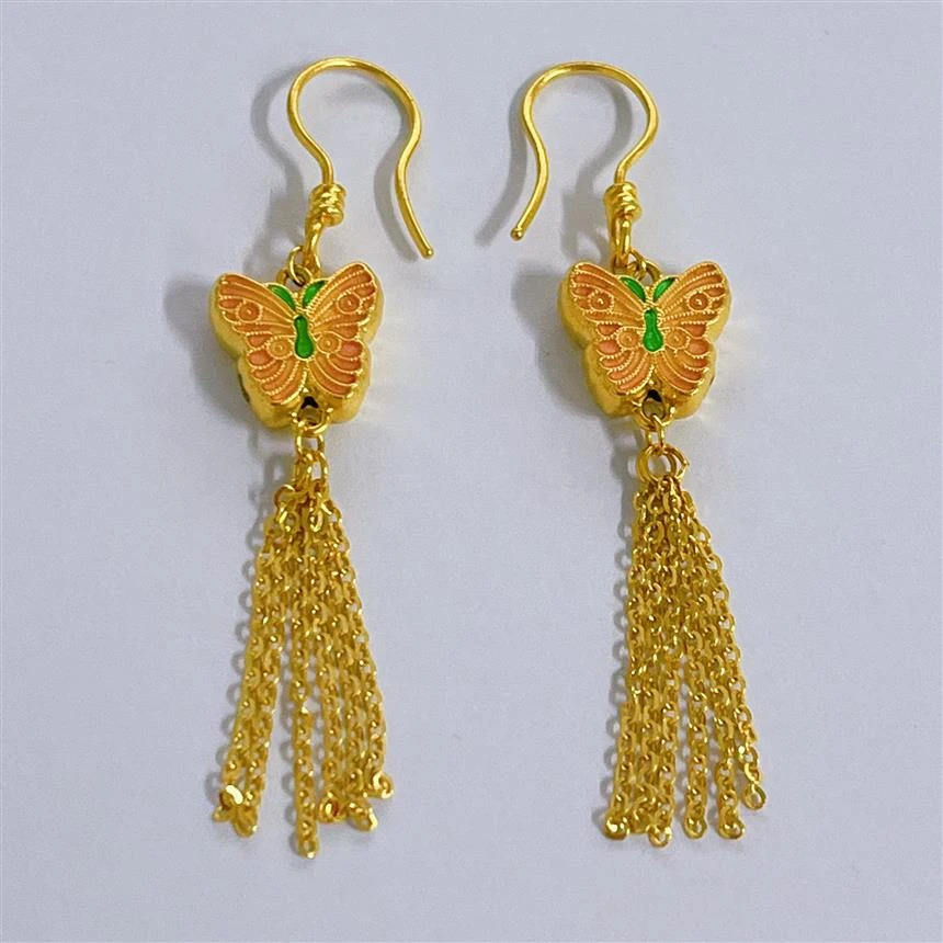 福满圆珠宝1 足金999投资金 水贝流苏蝴蝶耳钩