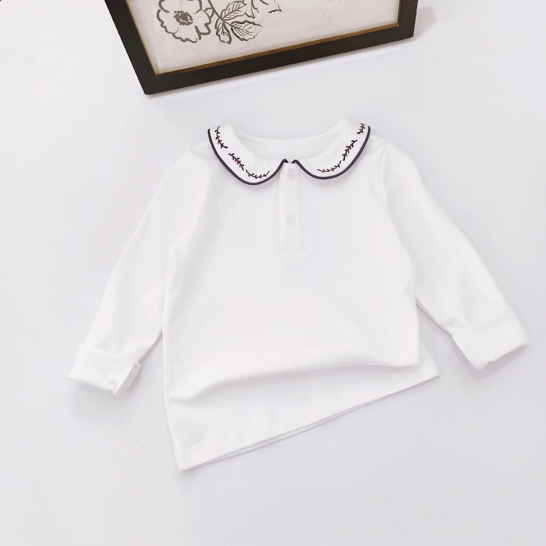 【云朵小葵】女童春季翻领黑白钩花两粒扣休闲娃娃衫1113707