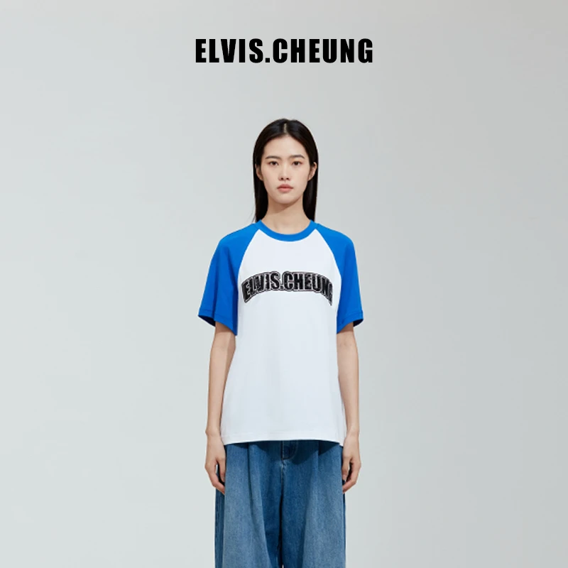 ELVIS.CHEUNG23春夏美式logo插肩袖休闲短袖T恤