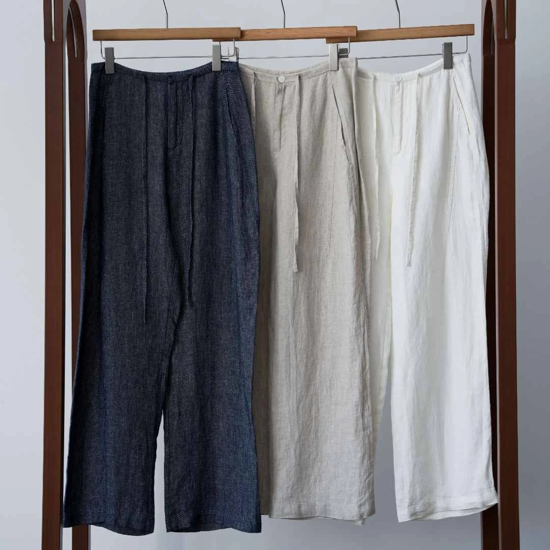 100亚麻拉劳风清冷侘寂 弯刀阔腿裤来自欧美法国RV25K0033