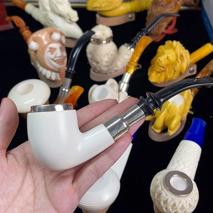微瑕，海泡石烟斗三银圈斗
