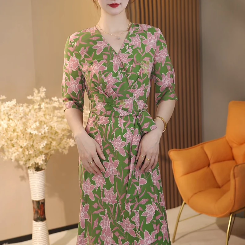 2025夏季新款长裙时尚碎花连衣裙女连衣裙印花中袖裙子女装收腰女