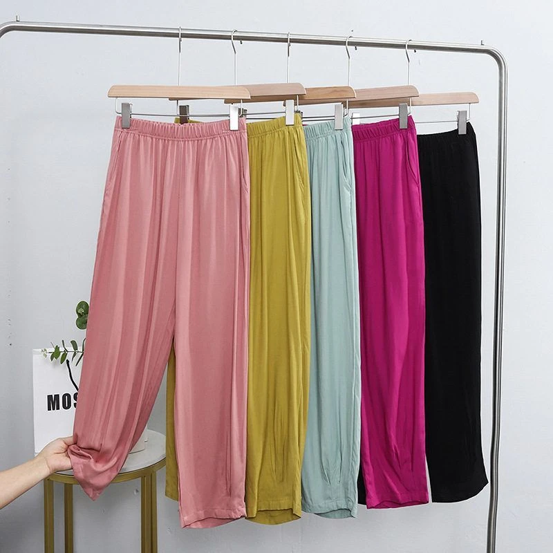 夏季棉绸休闲铅笔裤女宽松薄款人造棉九分裤捏折束脚裤子