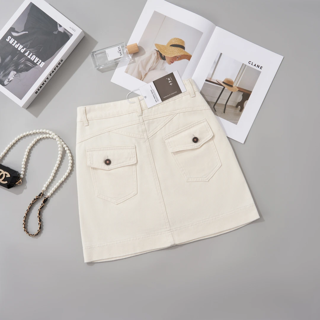 夏季清凉感白色米白A字牛仔半身裙女