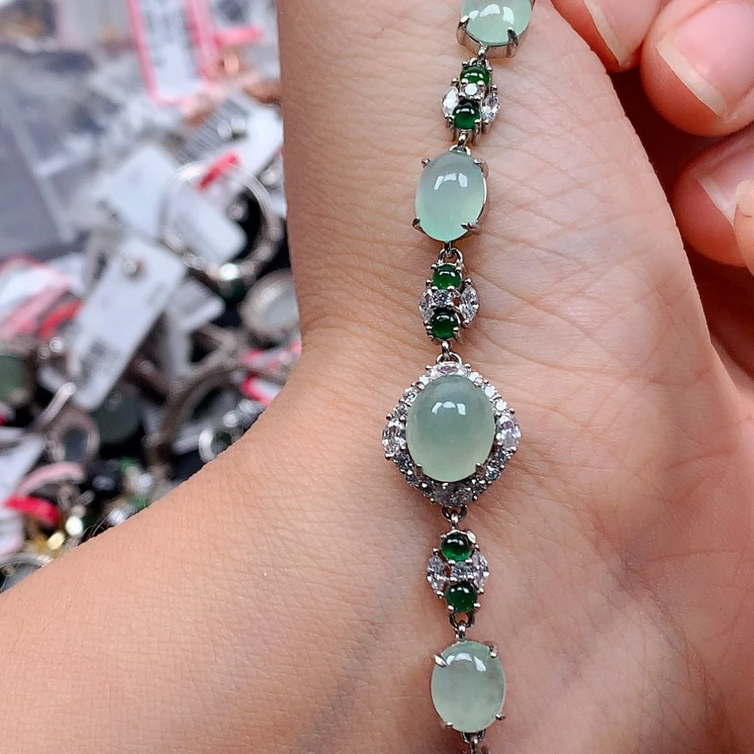 翡翠戒指银S925镶嵌天然翡翠手链