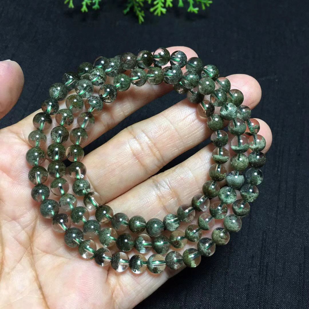 天然巴西绿幽灵聚宝盆手链珠子5毫米重24.3克一物一图基地证书