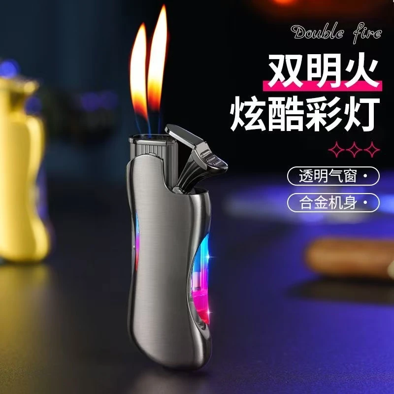 网红新款充气炫酷彩灯渐变明火打火机高颜值打火机送男友