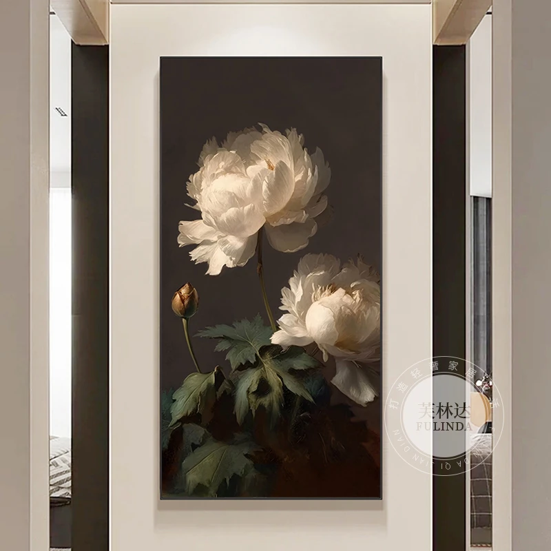 现代简约入户玄关装饰画复古高档花卉进门迎面墙挂画走廊过道壁画