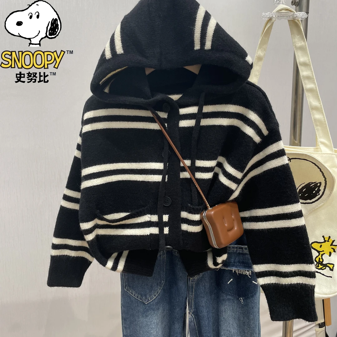 Snoopy/史努比2025秋季中大童儿童毛衣男女童针织衫连帽开衫外套