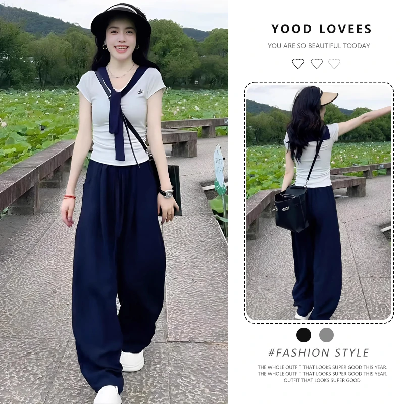 气质一整套ootd穿搭小个子巨好看的学院风白色v领上衣两件套装夏