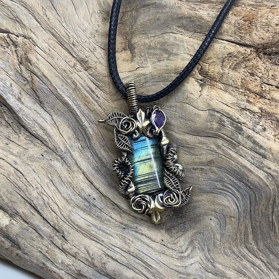 月光石/天河石/长石（处理）纯手工做旧蛇吊坠314