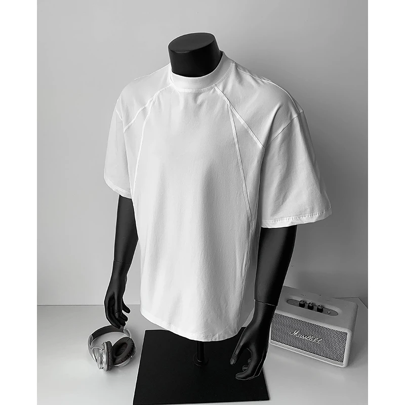 白色拼接解构短袖男款夏季轻薄美式boxy正肩t恤健身运动冰感半袖