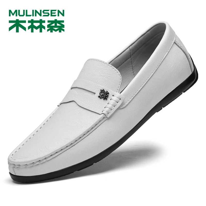 木林森男鞋春夏2025新款软皮小白鞋男款软底豆豆鞋透气鞋子男皮鞋
