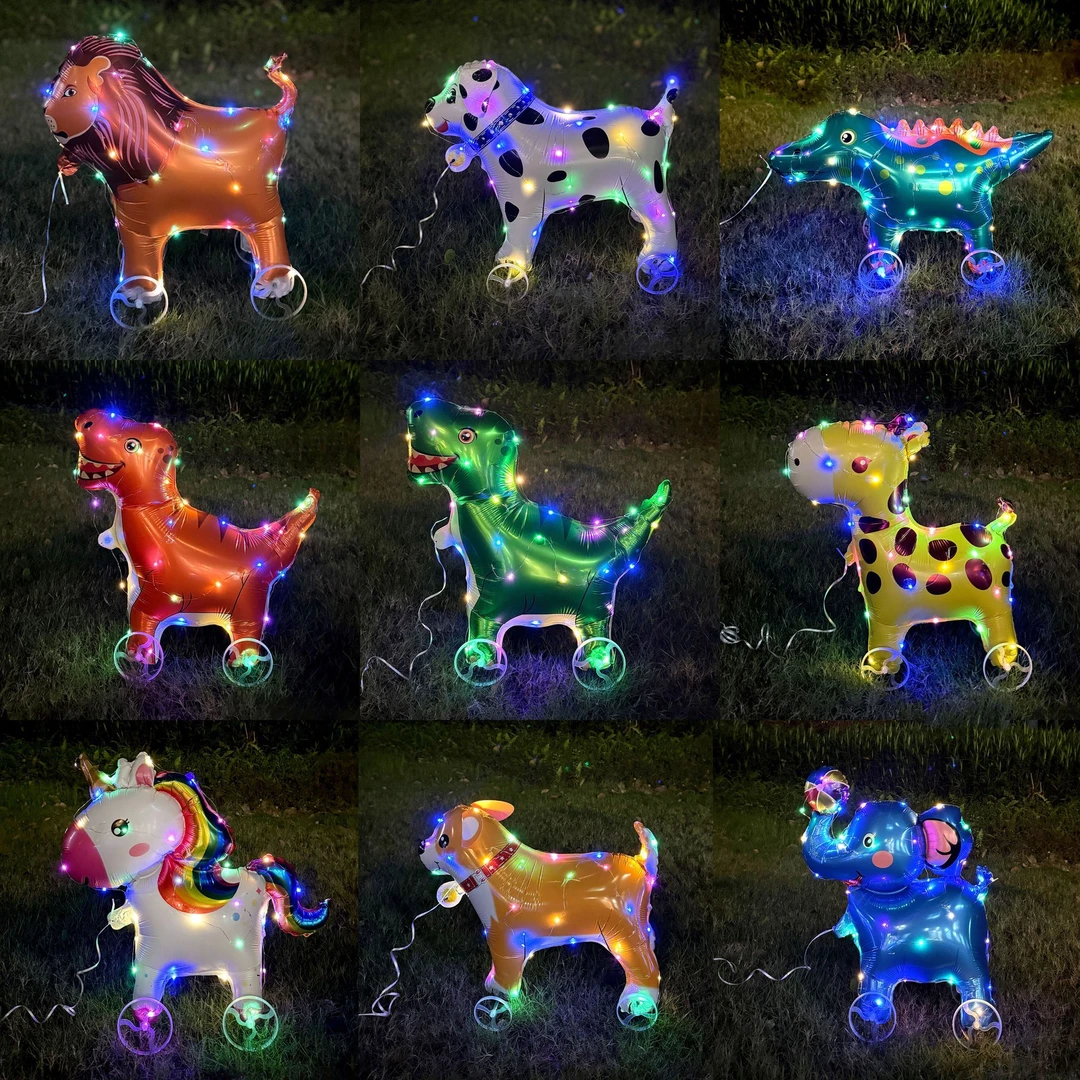 【10个装带灯】加厚尼龙材质小号走路带轮动物暑假摆摊爆品玩具气球