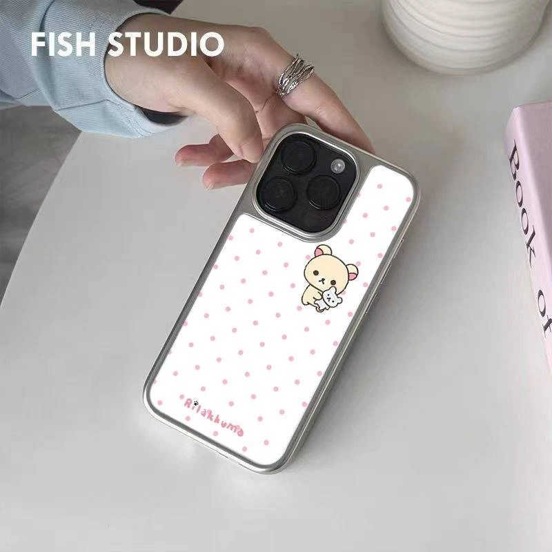 新款波点轻松熊韩系玻璃手机壳适用苹果16小米15华为p70/60/40女