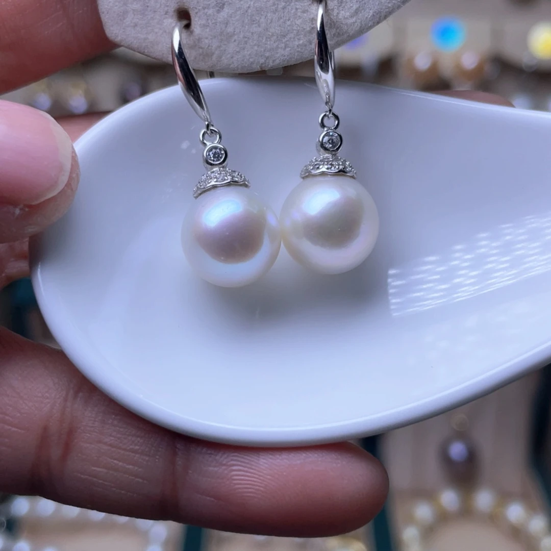 淡水珍珠耳环银S925镶嵌