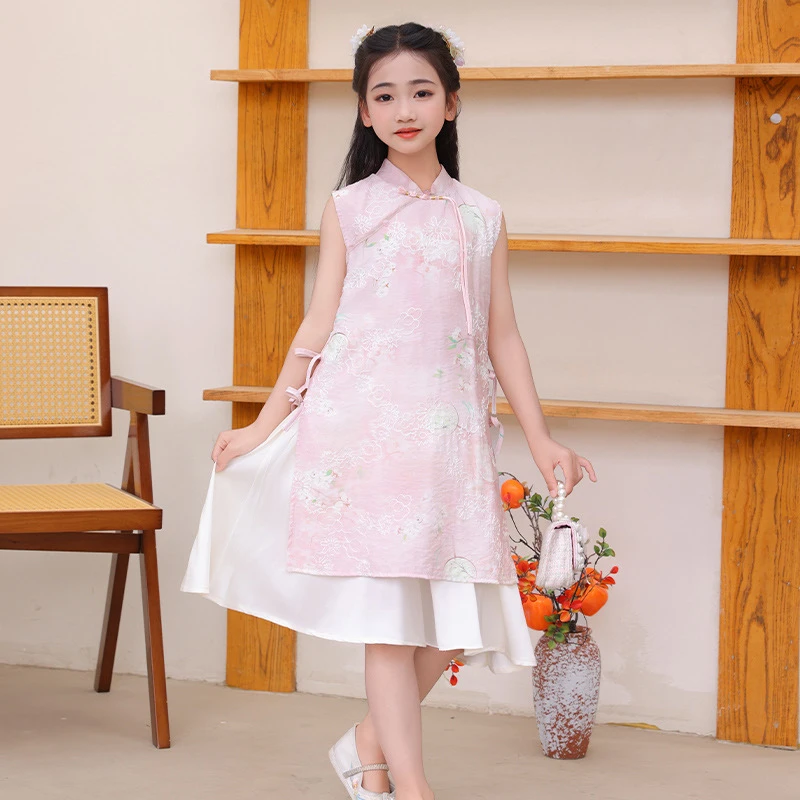 SNB  2025夏季儿童女宝国风新中式精致百搭连衣裙   X332