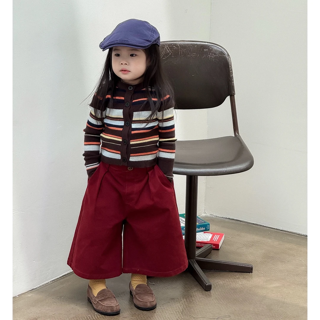 女童彩条毛衣套装秋装2025款女宝宝洋气时髦针织衫儿童秋季阔腿裤