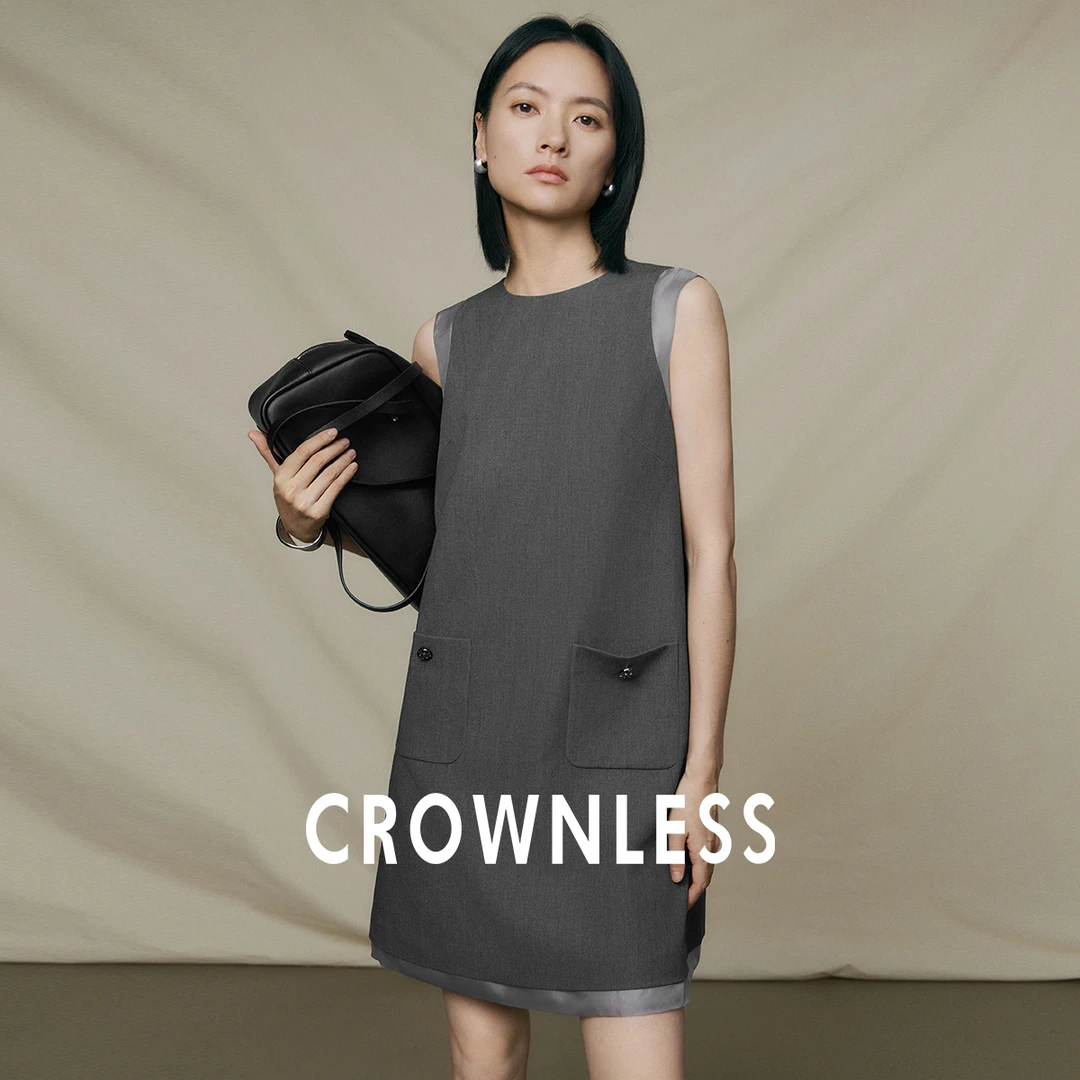 CROWNLESS未冕夏季小黑裙老风松弛感女装拼色假两件无袖连衣裙