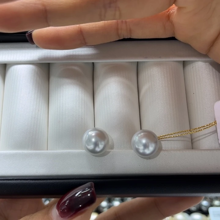 海水珍珠耳饰18K金镶嵌11-12mm