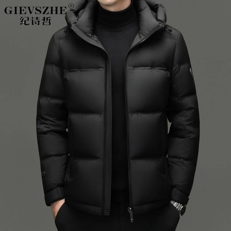 纪诗哲时尚潮流连帽羽绒服男士立领加厚中青宽松面包服白鸭绒外套
