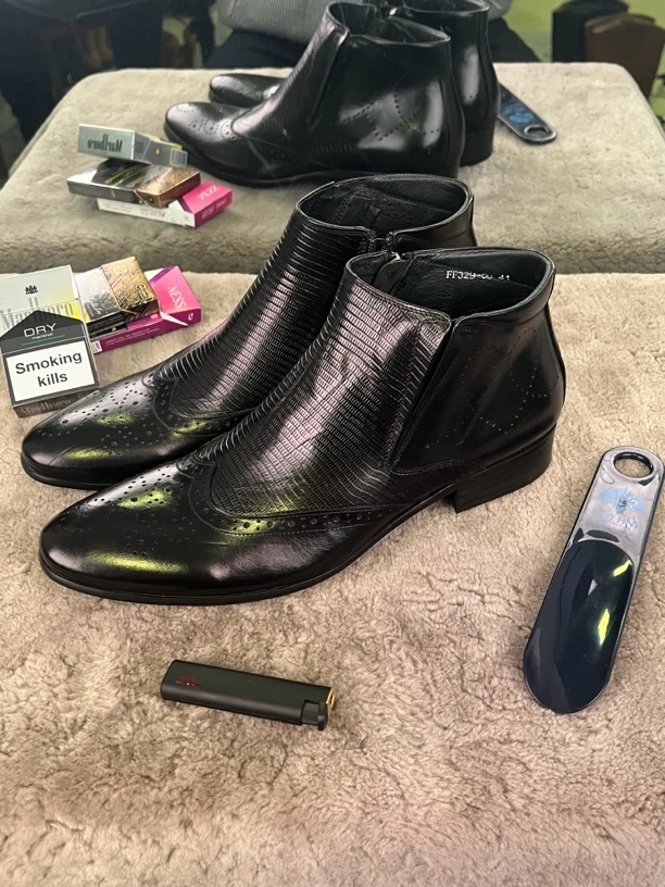 英伦风男靴鳄鱼纹加绒真皮短筒时尚百搭尖头短靴休闲男士黑色靴子