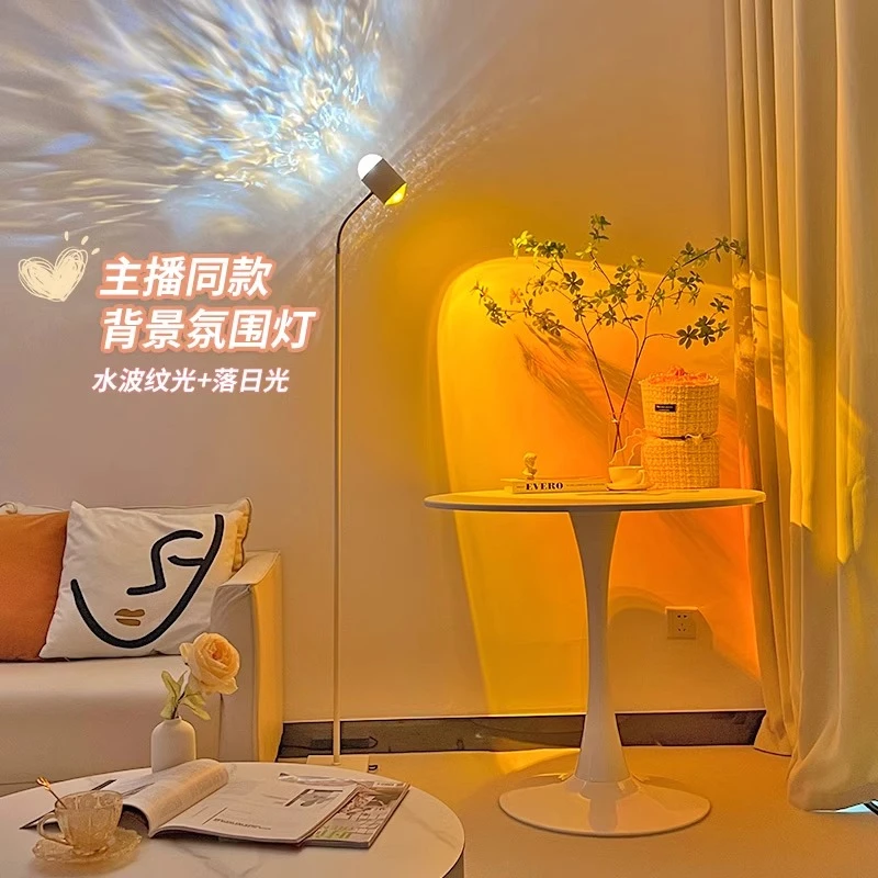 水波纹氛围灯网红日落高级感双头落地直播间背景美容院卧室落日灯