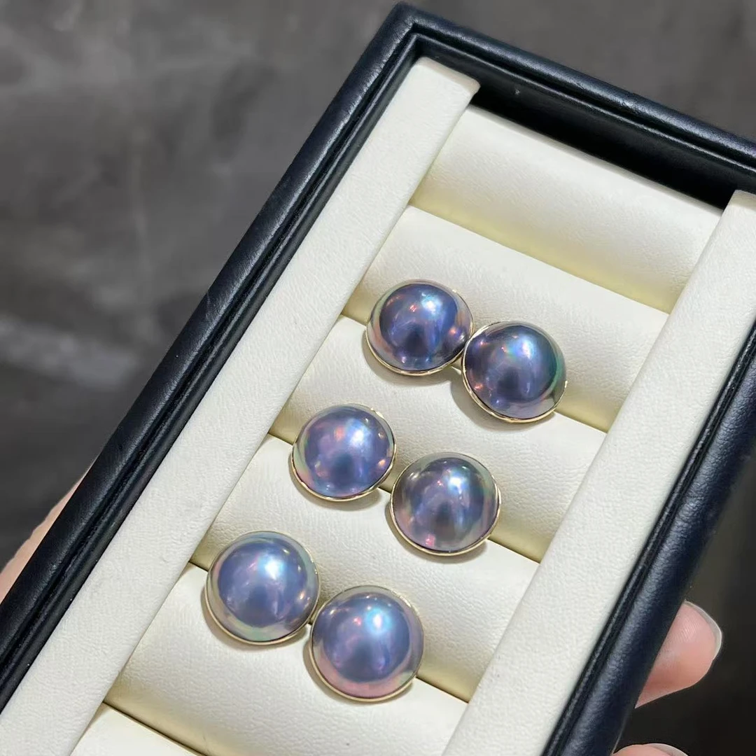 【罗伊伊】18K金海水马贝耳钉14-15mm【多样性发一】