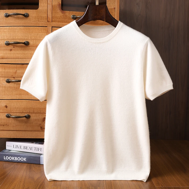 【轻奢臻品】新款男士羊绒圆领短袖简约高端百搭套头休闲羊绒衫半袖