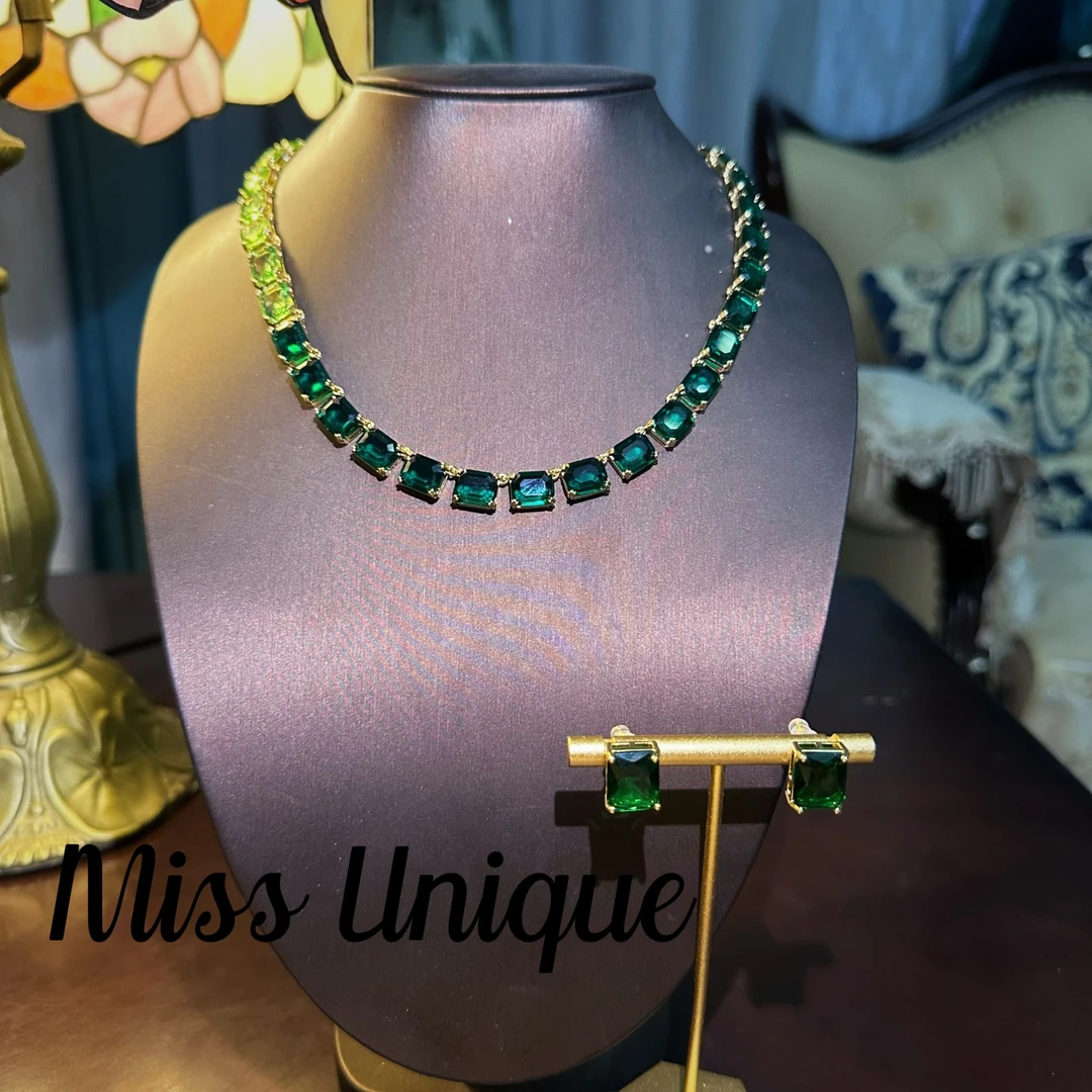 S2130双色绿方糖项链套装