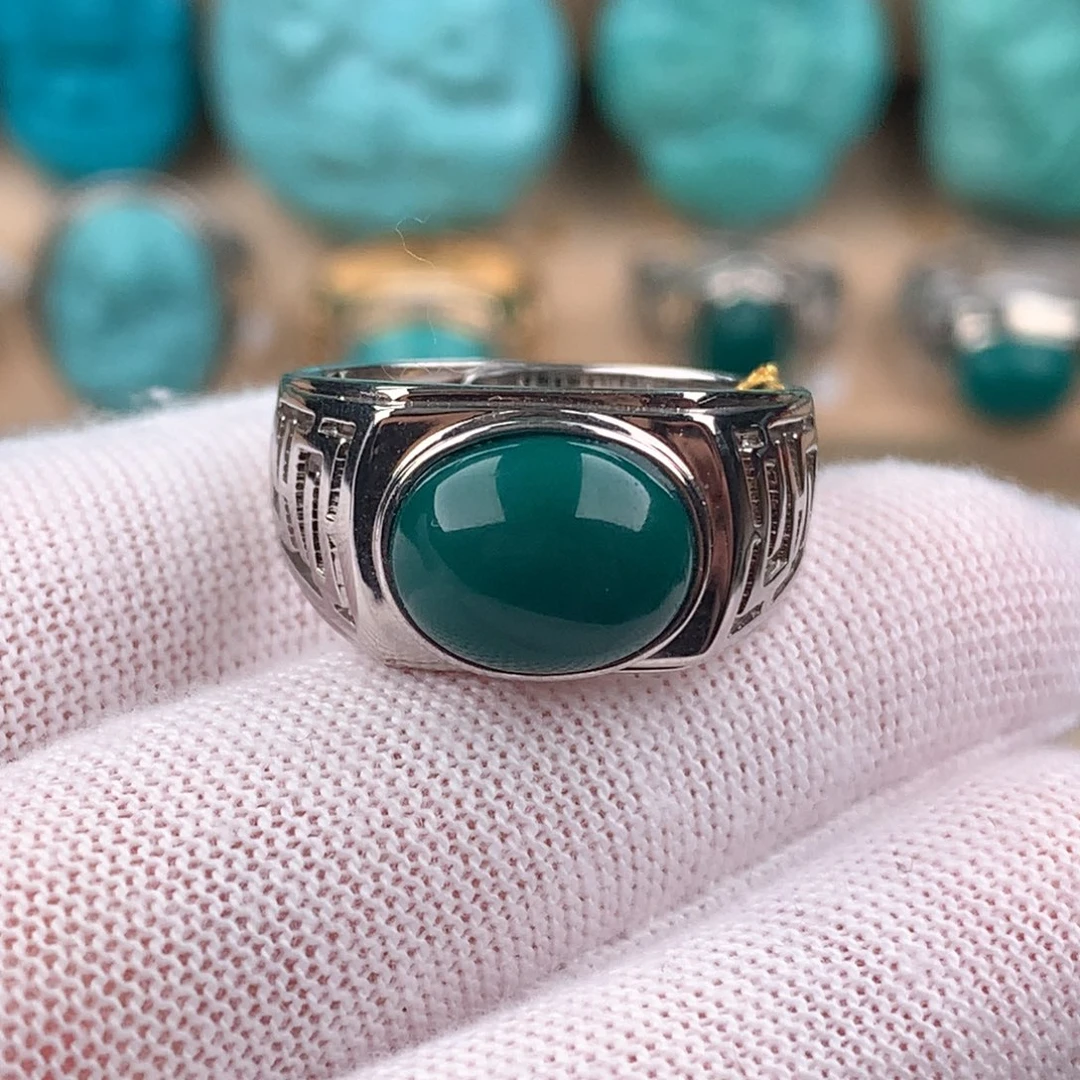 绿松石配饰银S925镶嵌男戒可调节
