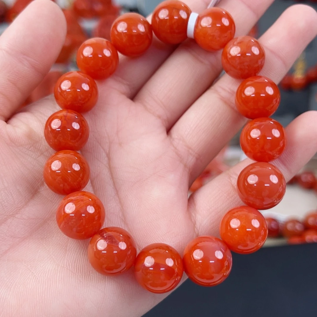 手串未镶嵌南红玛瑙瓦西柿子红圆珠单圈13mm